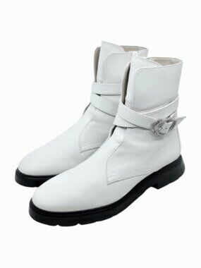 STUART WEITZMAN~White Leather Crystal Buckle WOMEN'S BOOTIE BOOTS Size 8.5 $750